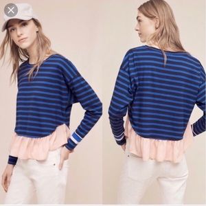 Deletta Anthropologie Striped Ruffled Top Small